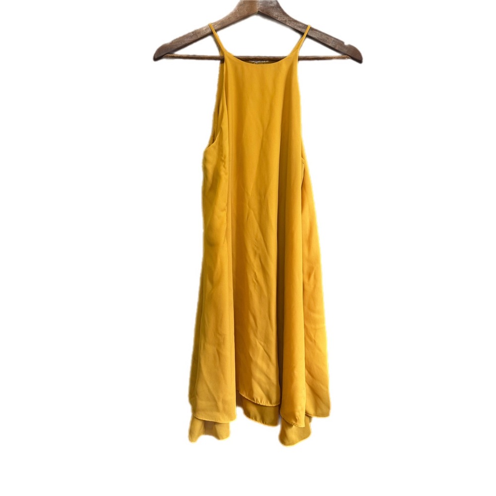 Soprano Shift Dress Women S‎ Yellow Excellent Tiered High Neck Spaghetti Strap